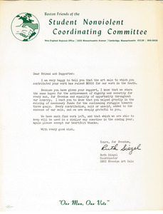 Letter from Ruth Siegel to Gloria Xifaras Clark