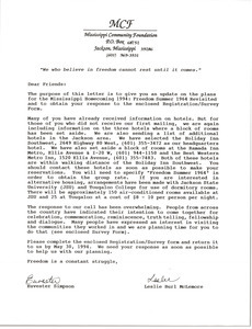 Letter from Euvester Simpson Morris and Leslie Burl McLemore to Mississippi Civil Rights Workers