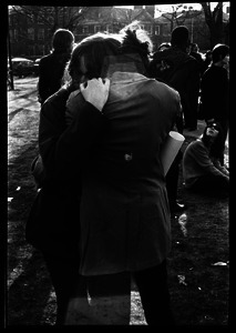 Crowd on Cambridge Common: couple hugging