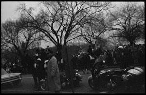 Mounted and motorcycle police facing demonstrators during the Counter-inaugural demonstrations, 1969, against the War in Vietnam