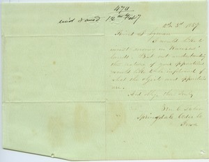 Letter from Ben C. Taber to Joseph Lyman