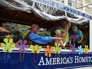 Parade marchers dressed as hippies : Provincetown Carnival parade