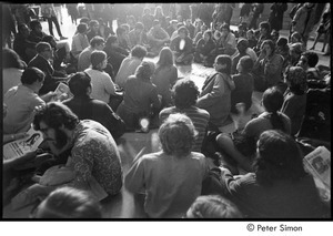 MIT war research demonstration: demonstrators seated in a circle