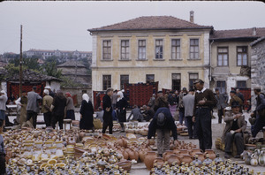 Rugs and ceramics at Skopje market
