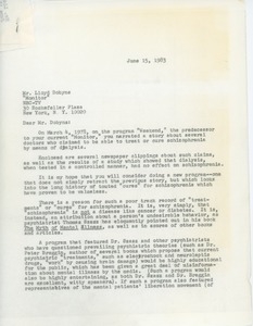 Letter from Judi Chamberlin to Lloyd Dobyns