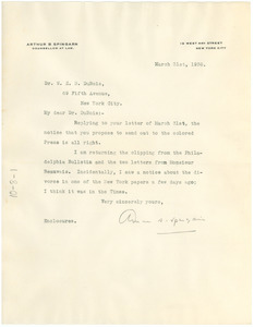 Letter from Arthur Spingarn to W. E. B. Du Bois