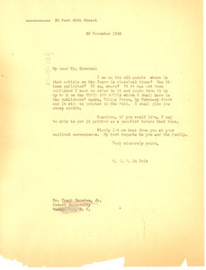 Letter from W. E. B. Du Bois to Frank Snowden