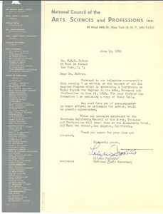 Letter from National Council of the Arts, Sciences and Professions to W. E. B. Du Bois