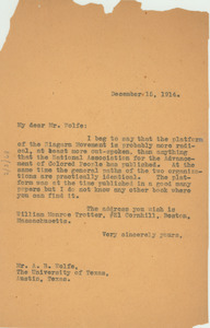 Letter from W. E. B. Du Bois to A. B. Wolfe