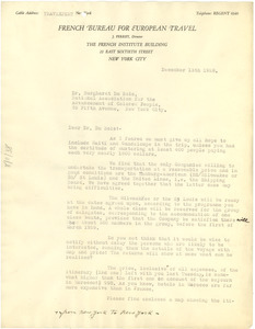 Letter from French Bureau for European Travel to W. E. B. Du Bois