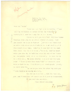 Letter from Georgia Johnson to W. E. B. Du Bois