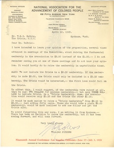 Letter from the NAACP to W. E. B. Du Bois