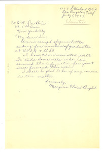 Letter from Marjorie Eloise Bright to W. E. B. Du Bois