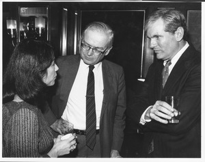 Vice Chancellor Deirdre Ling standing indoors with Richard Lyman and Associate Chancellor Leheny