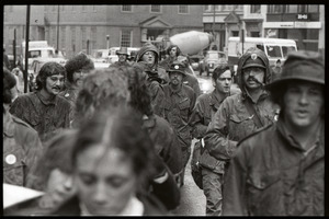 Vietnam Veterans Against the War demonstration 'Search and destroy': veterans walking down State Street, Old State House in background