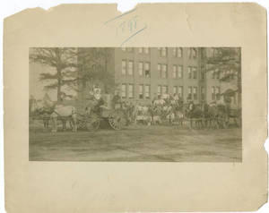 Workers in front of the Dormitory Building, ca. 1898