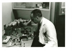 Dr. Harry M. Smith looking through a microscope