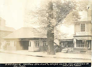 Milton Station entrance and buildings on easterly side of Adams Street