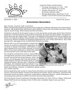 Mission Hill School newsletter, November 7, 2014
