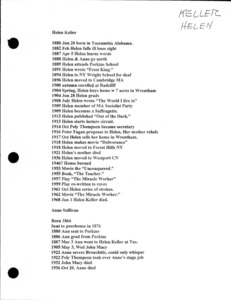 Timeline of Helen Keller's and Annie Sullivan lives