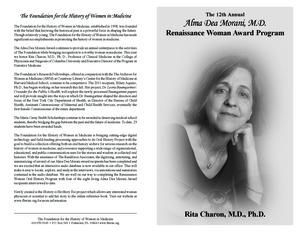 Program for the Alma Dea Morani Award ceremony for Rita Charon