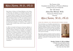 Invitation for the Alma Dea Morani Award ceremony for Rita Charon