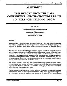 Appendix Z: Trip Report from the ILGA Conference and Transgender Pride Conference: Helsinki, Dec. '94