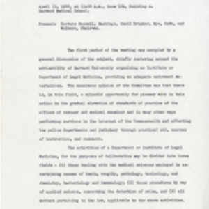 Committee to Consider the Future of Legal Medicine in Harvard University. Minutes, April 13, 1936. Pages 01-04.