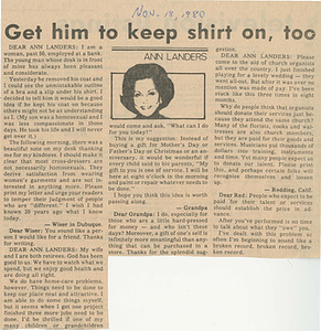 Get Him to Keep Shirt on, Too (November 18, 1980)