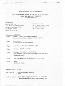 Draft Itinerary for congressional trip to Cuba, 20 January 1998
