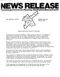 Press release: "John Joseph Moakley questions Garrity's decision," December 1975