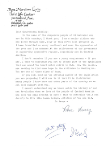 Letter from Rose Marciano Lucey of the Third Life Center thanking Congressman John Joseph Moakley for his efforts related to the conflict in El Salvador