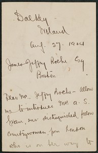 Letter, August 27, 1904, Michael Davitt to James Jeffrey Roche