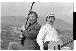 Liam Clancy and Tommy Makem, singers and recording artists. Shots taken on the roof of the Europa Hotel, Belfast