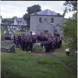 Rev. Ian Paisley, leader of the DUP, MLA and MEP, pictured at the funeral in Crossgar, Co. Down of a man whose family financed the building of his first church in Northern Ireland