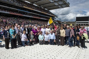 Group of Downpatrick pilgrims, including Margaret Ritchie, MP for South Down (SDLP); Sister Vianney; Eamon McConvey, Sinn Fein Councillor, at the 2012 50th Eucharistic Congress, Final Day Ceremony, 17th June, at Croke Park GAA Stadium, Dublin