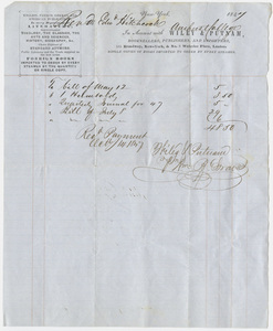 Edward Hitchcock receipt of payment to Wiley & Putnam, 1847 October 4