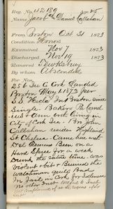 Tewksbury Almshouse Intake Record: Callahan, Jacob
