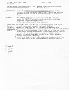 Memo to Paul, Mitch, Doug, Diane from Steven regarding possible energy floor amendments S.2062, Omnibus Reconciliation Act/Deficit Reduction Package