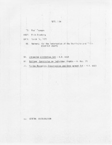 Memo #104, Numbers: for the information of the Washington and Fifth District Staffs