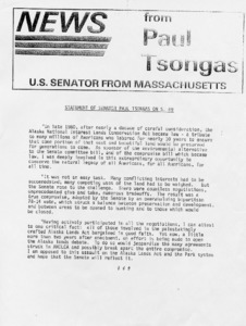 Statement of Senator Paul Tsongas on S. 49