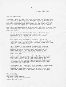 Letter to James A. McClure from William P. Clark regarding confirmation hearings for Secretary of the Interior