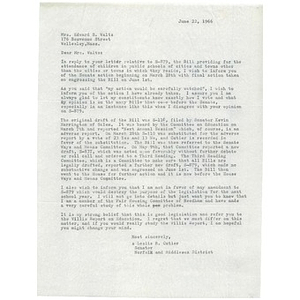 Letter, METCO bill, June 22, 1966.