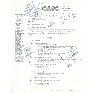 Citywide Educational Coalition board meeting agenda, November 13, 1979.