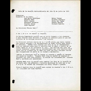 Acta de la reunion extraordinaria del dia 23 de julio de 1971.