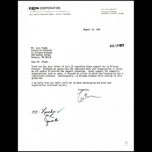 Letter to Luis Prado from Exxon Corporation.