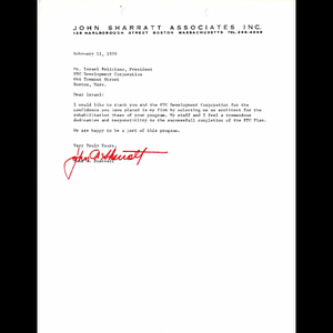 Letter to Israel Feliciano from John A. Sharratt.