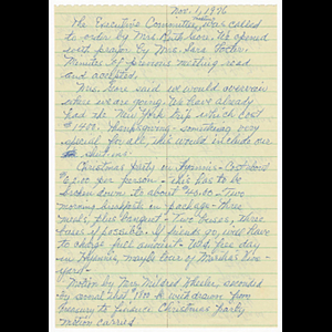 Minutes of Goldenaires executive committee meeting for November 1976