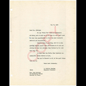 Letter from Otto Phillip Snowden to Mrs. Anna Mallory, thanking her for help with Freedom House Coffee Hour Luncheon