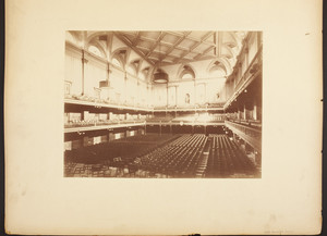 Interior view of the Boston Music Hall facing audience seating, as seen from the stage